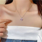 Korean Jewellery Pink Heart & Bow Necklace for Girls Sweet Fairy Clavicle Chain Shiny Korean Jewellery Necklace - Aesthetic Bowknot Love Pendant Women Necklaces