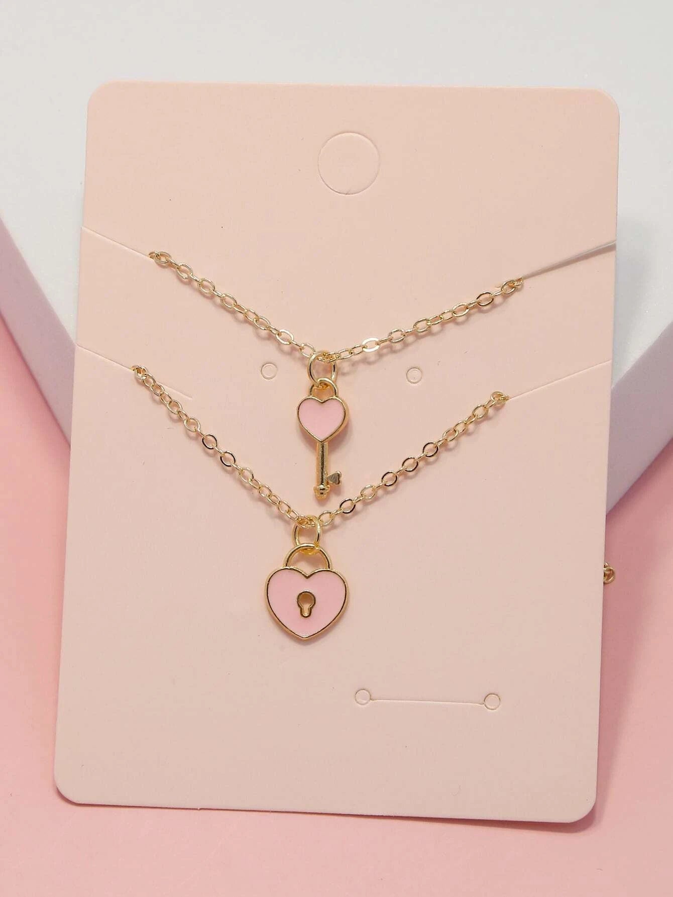 Black 2pcs Korean Jewellery Fashion Love Key Lock Couple Necklace for Girls Stylish - Heart Shaped Key Lock 2PCS Set Jewellery For Girls For Girl