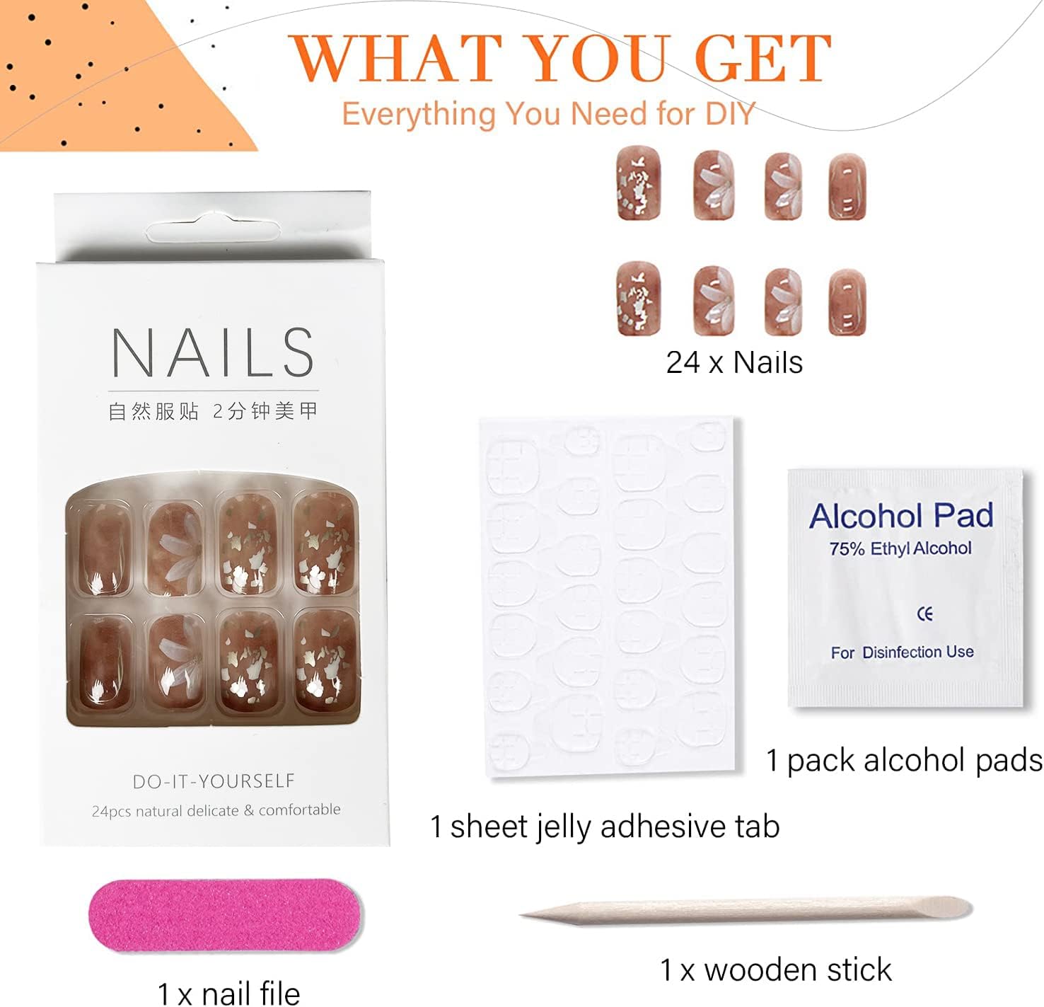 24Pcs White Beautiful Flower Trendy Fake Nails (With Glue) Set For Girls - Wearable Nails Stylish Pattern Artificial Nails For Women