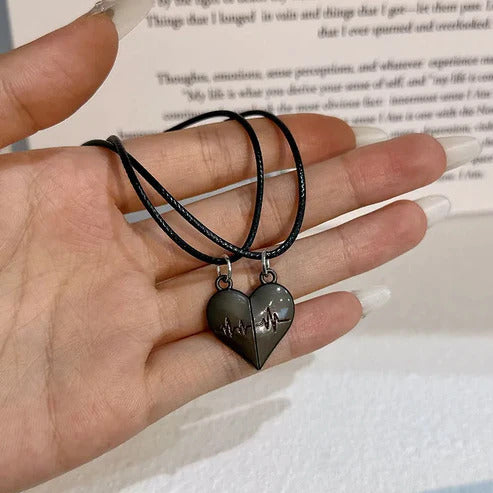 2 pcs Magnetic Heavy Metal Heart Shape HandDesing ForeverText Pendant Necklace gift for Friends Couples Korean Jewellery