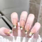 24Pcs Pink Beautiful Flower Trendy Fake Nails (With Glue) Set For Girls - Wearable Nails Stylish Pattern Long Artificial Nails For Women