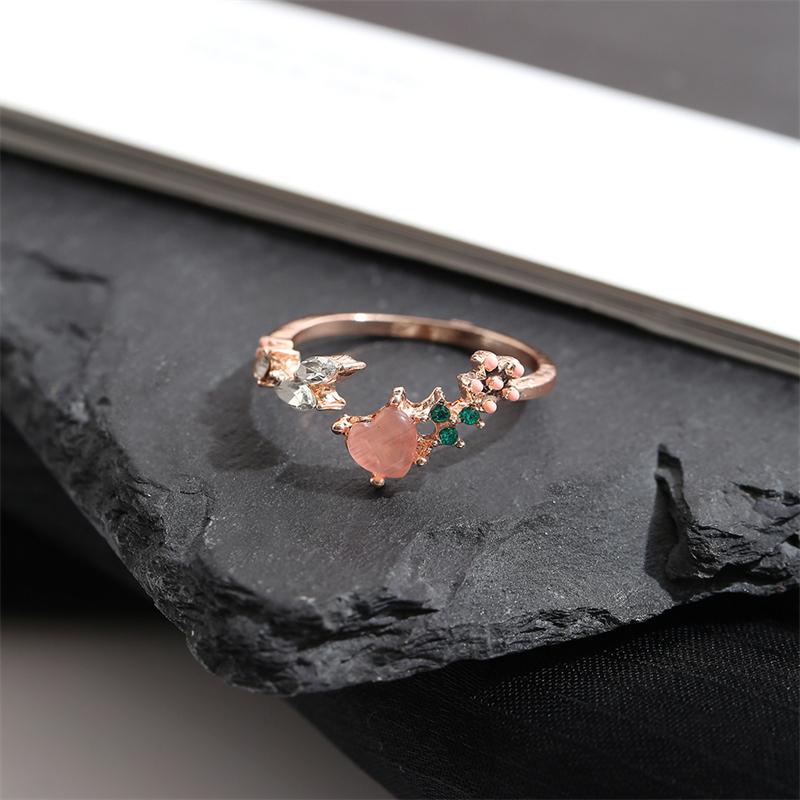 Korean Jewellery Golden Elegant Geometrical Camellia Gifting Adjustable Ring For Girls
