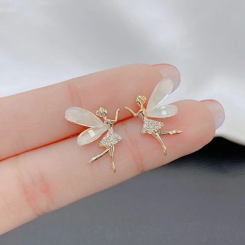 Pair Of Golden Zirconia 925 Needle Fairy Earrings For Girls Fashion Personality Korean Jewellery For Girls