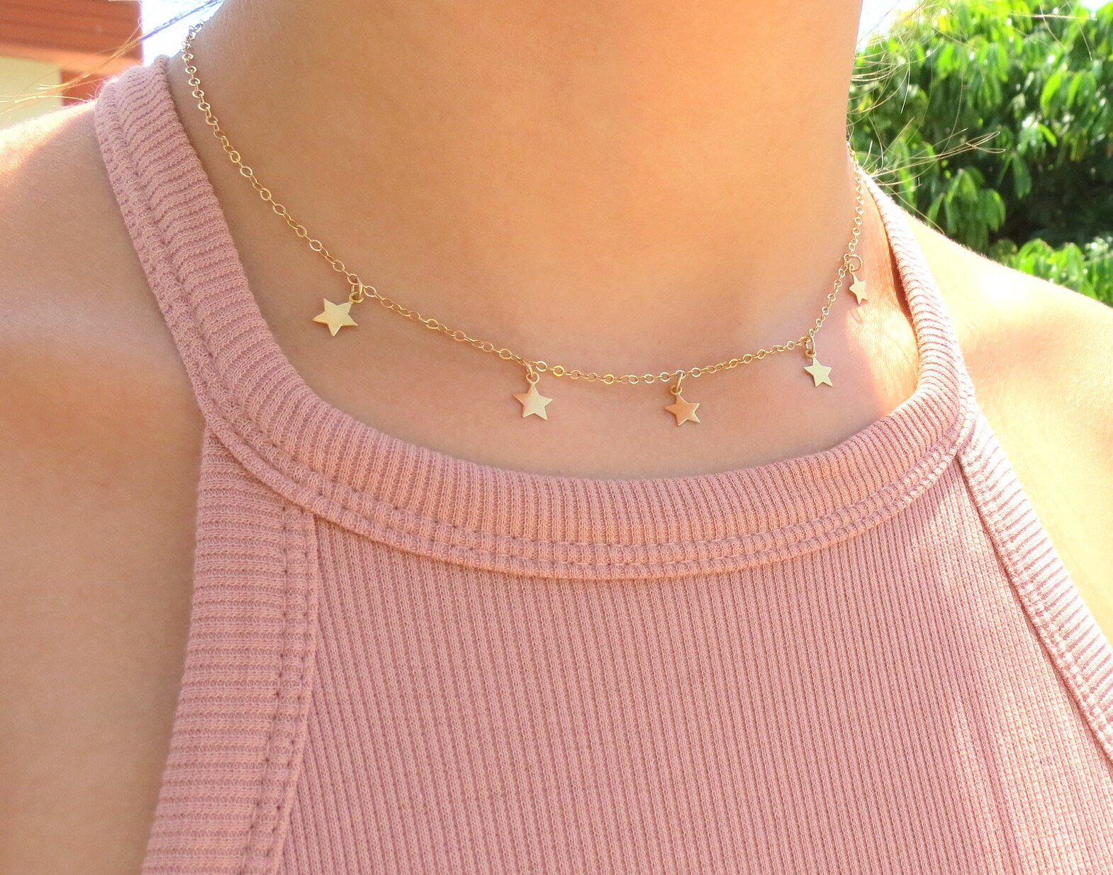 Golden Korean Jewellery Star Choker Necklace For Girls Stylish - Golden Chain Neck Statement Collar Chains Choker Star Necklace Korean Jewellery For Girls
