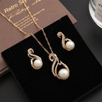 2Pcs Gold Chain & White Pearl Necklace With Earring Jewelry Set For Girls Fashionable European Style Hollow Drop Pendant Chain Elegant and Cute Fashion Party Jewelry For Special Event
