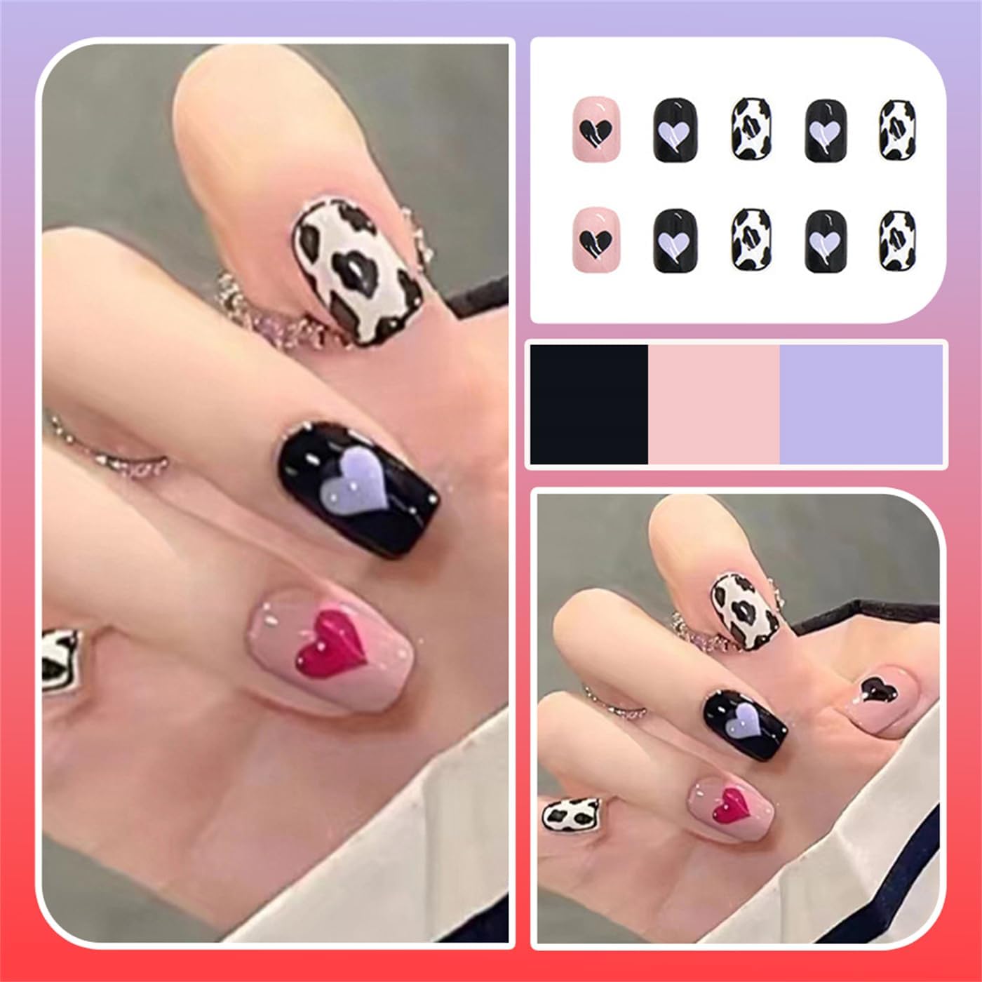 24Pcs Multicolor Beautiful Trendy Fake Nails (With Glue) Set For Girls - Wearable Nails Stylish Pattern Artificial Long Nails For Women