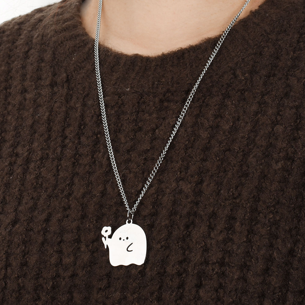 Pack Of 2 Stainless Steel Cute Cartoon Ghost Friendship Couple Pendant Necklace For Boy & Girls Korean Jewellery