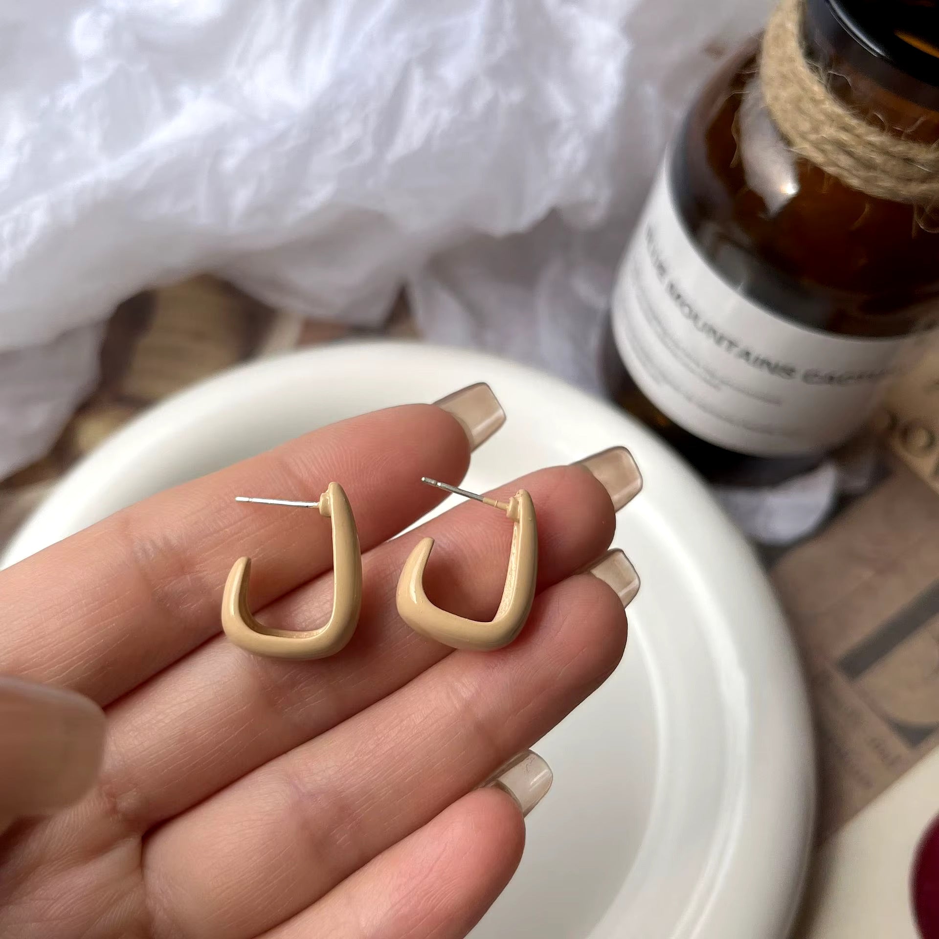 Korean Jewellery Brown Beige 925 Silver Needle Geometric Acrylic Earrings Gentle Hong Kong Style Earring For Girls