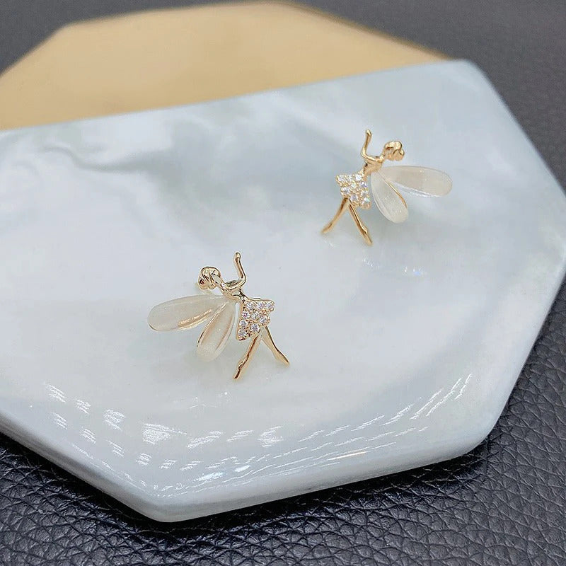 Pair Of Golden Zirconia 925 Needle Fairy Earrings For Girls Fashion Personality Korean Jewellery For Girls
