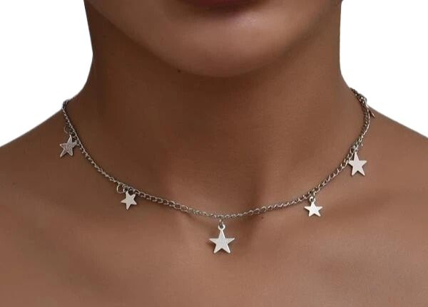 Silver Star choker Necklace Korean Jewellery For Girls - Silver Chain Neck Statement Collar Chains Choker Shining Female Choker Korean Jewellery Necklace