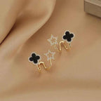 Korean Jewellery Golden Fashion Zircon Four Leaf Clover Trendy Stud S925 Needle Earrings For Girls