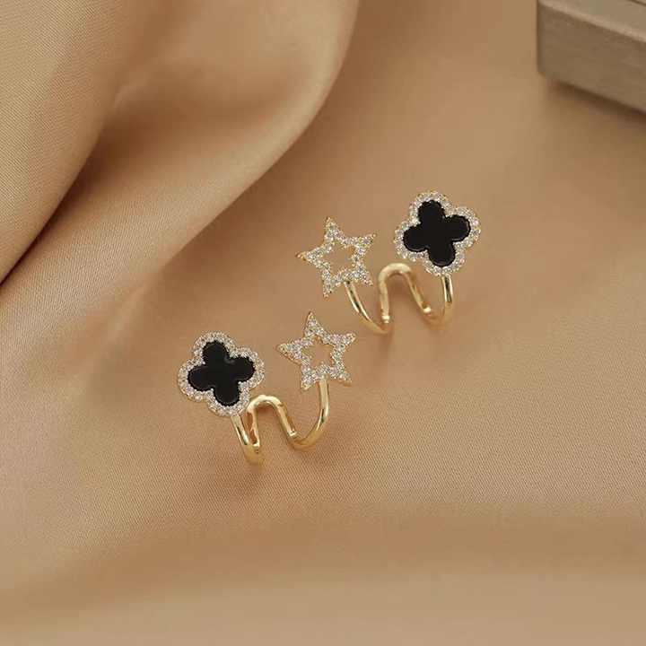 Korean Jewellery Golden Fashion Zircon Four Leaf Clover Trendy Stud S925 Needle Earrings For Girls