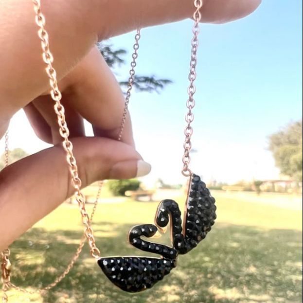 Gold Chain With Beautiful Black Double Swan Duck Necklace Korean Jewellery For Women - Gold Chain Neck Statement Collar Chains Shining Female Jewellery For Girls - Korean Jewellery