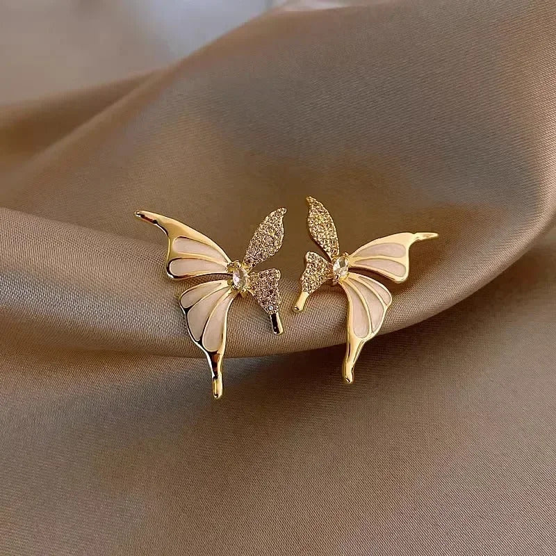Pair Of Golden Zirconia 925 Needle Butterfly Earrings For Girls Fashion Personality Korean Jewellery For Girls