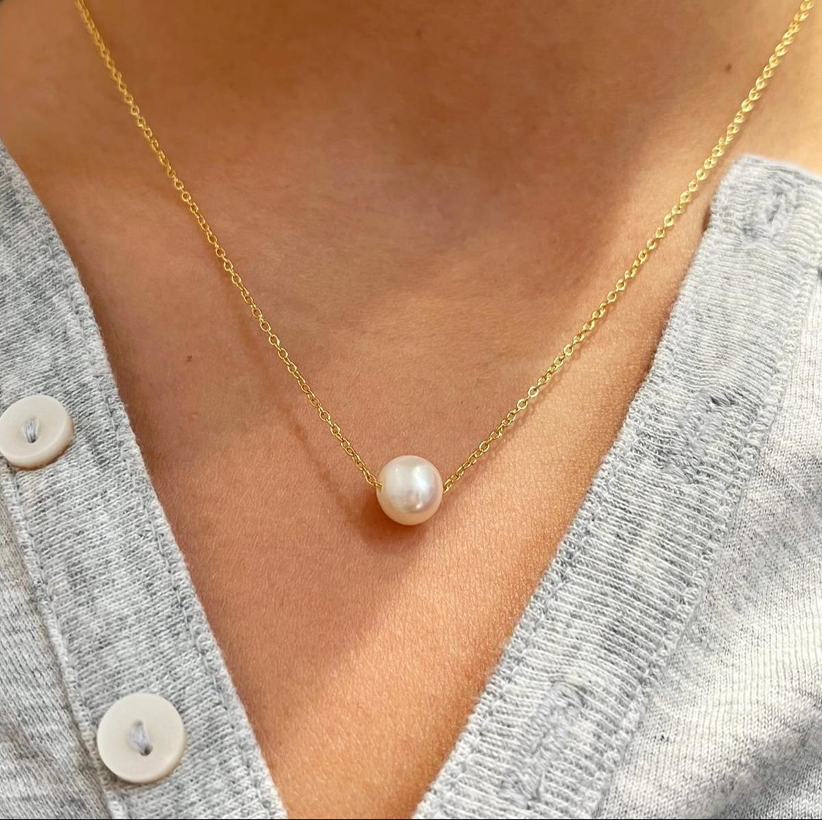 Korean Jewellery Golden Single Pearl Necklace | New Design | Trending Design | Never Fade | Beautiful Necklace Jewellery For Girls / Women