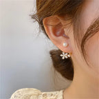 Pair Of Golden Zirconia Flower & Pearl Earrings For Girls Fashion Personality Korean Jewellery For Girls
