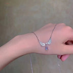 Silver Zircon Angel Wing Aesthetic Trendy Necklace For Girls Wedding Engagement Korean Jewellery Gift