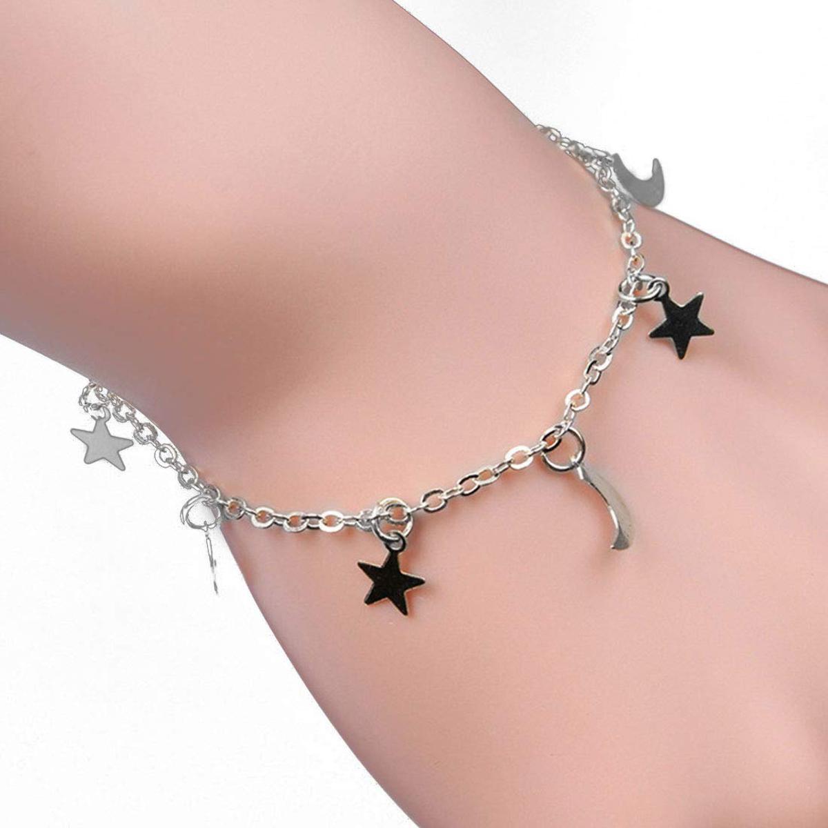 Korean Jewellery Silver Moon Star Bracelets For Girls - Silver Chain Hand With Star Moon Shining Female Jewellery For Girls