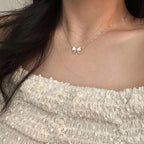 Korean Jewellery Silver Luxurious Rhinestone Zircon Bow Necklace for Girls Sweet Fairy Clavicle Chain Shiny Zircon Korean Jewellery Necklace