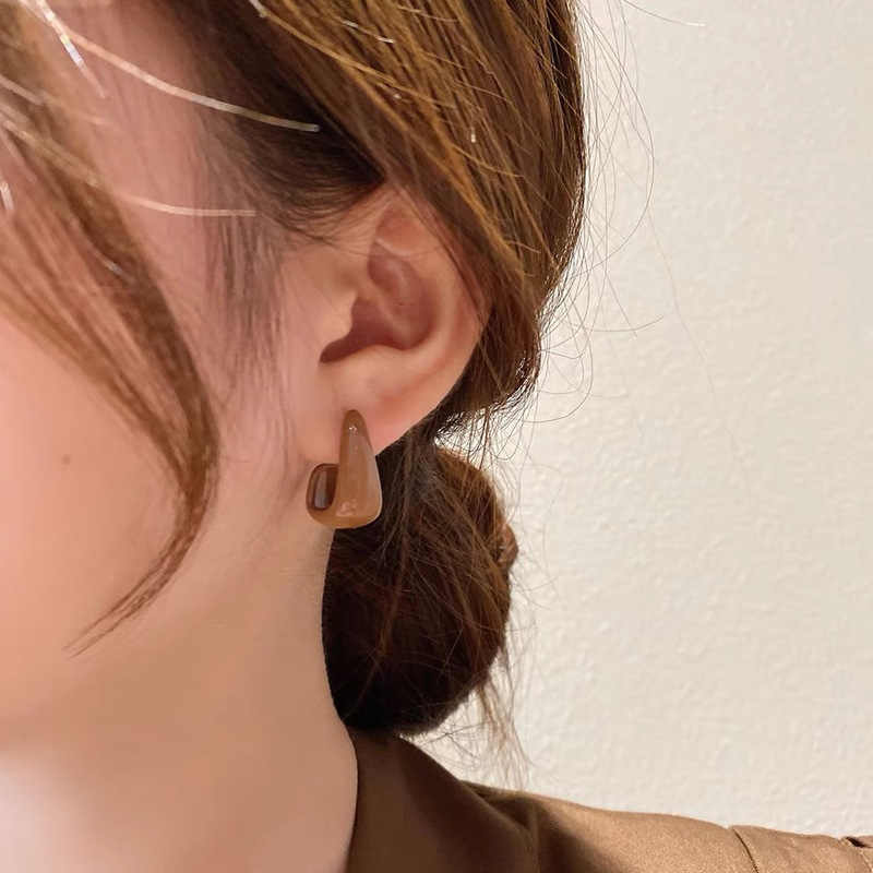 Korean Jewellery Brown Beige 925 Silver Needle Geometric Acrylic Earrings Gentle Hong Kong Style Earring For Girls