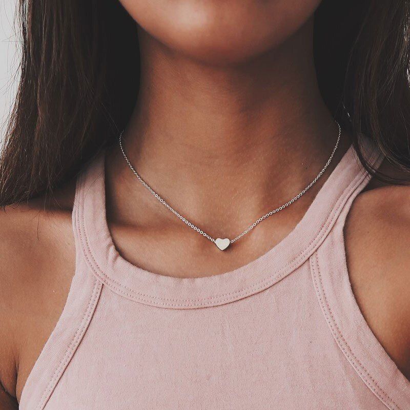 2pcs Gold-color Plus Silver-plated Heart choker Necklace Jewellery For Girls | Korean Jewellery - Gold/Silver Chain Neck Statement Collar Chains Choker Shining Female Choker Korean Jewellery