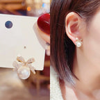 S925 Korean Jewellery Earings For Girls Stylish - Zircon Bow Pearl Ear Stud Rhinestone New Korean Fashion Exquisite S925 Earrings