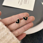 Korean Jewellery Black Enamel Heart Stud Earrings for Girls | Korean Style Love Earring Birthday Party Jewelry | S925 Needle Earings For Wedding Anniversary | For All Occasions
