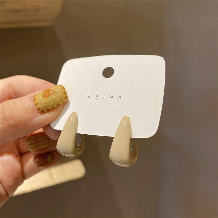 Korean Jewellery Brown Beige 925 Silver Needle Geometric Acrylic Earrings Gentle Hong Kong Style Earring For Girls