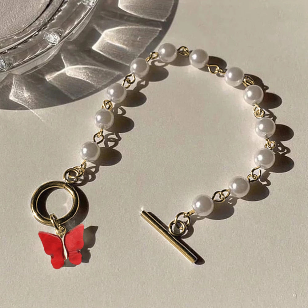 Golden Chain & Beautiful Butterfly Pearl Bracelet For Girls Latest New Trendy Design Korean Jewellery For Girls