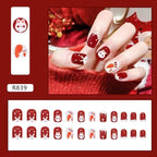 24Pcs Red & White Beautiful Trendy Fake Nails (With Glue) Set For Girls - Wearable Nails Stylish Pattern Artificial Nails For Women