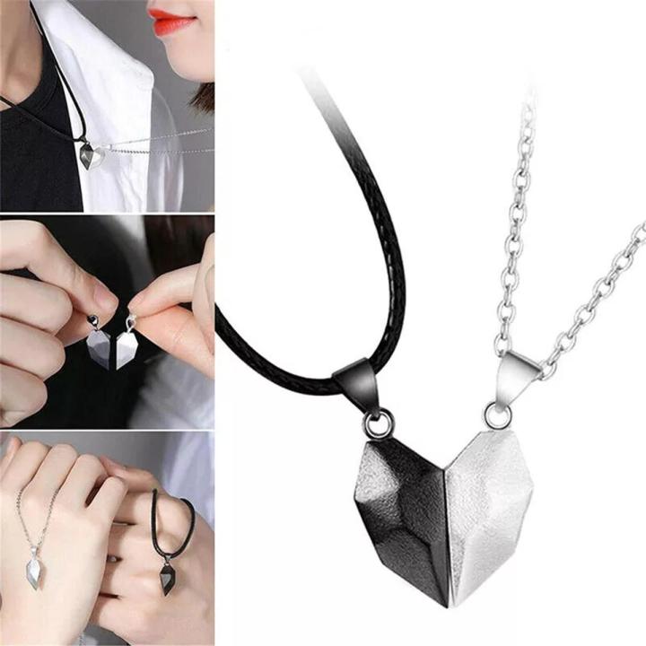 2 pcs Korean Jewellery Magnetic Heavy Metal Heart Pendant Necklace gift for Friends Couples