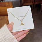 Golden Beautiful Crystal Fish Tail Zircon Pendant Necklace Clavicle Chain Korean Jewellery Stylish Necklace Jewellery For Girls