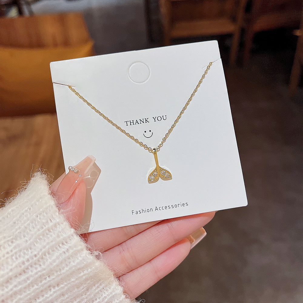Golden Beautiful Crystal Fish Tail Zircon Pendant Necklace Clavicle Chain Korean Jewellery Stylish Necklace Jewellery For Girls