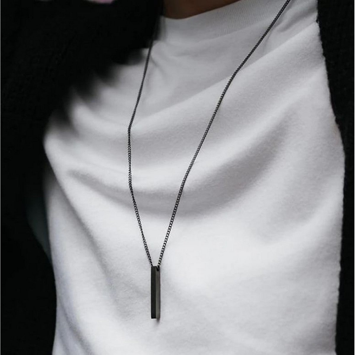 Korean Jewellery Never Fade Stainless Black Bar Locket Necklace Pendant for Boys & Men