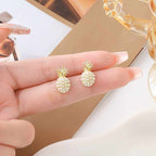 Korean Jewellery Fruit Pineapple Pearl Gold mini Cute Creative Stud Earrings For Girls | S925 Needle