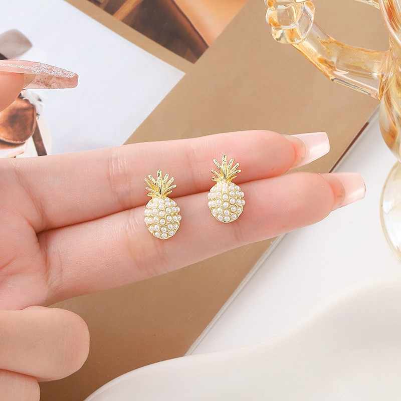 Korean Jewellery Fruit Pineapple Pearl Gold mini Cute Creative Stud Earrings For Girls | S925 Needle