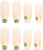 24Pcs Pink Beautiful Flower Trendy Fake Nails (With Glue) Set For Girls - Wearable Nails Stylish Pattern Long Artificial Nails For Women