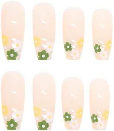 24Pcs Pink Beautiful Flower Trendy Fake Nails (With Glue) Set For Girls - Wearable Nails Stylish Pattern Long Artificial Nails For Women