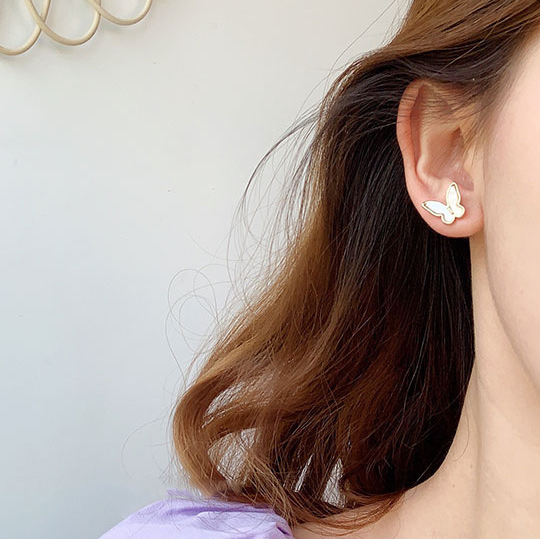 Korean Jewellery S925 Needle White Enamel Shell Fairy Butterfly Earring For Girls Women | S925 Needle Earings For Birthday Wedding Anniversary | For All Occasions