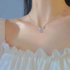 Silver Zircon Angel Wing Aesthetic Trendy Necklace For Girls Wedding Engagement Korean Jewellery Gift