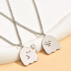 Pack Of 2 Stainless Steel Cute Cartoon Ghost Friendship Couple Pendant Necklace For Boy & Girls Korean Jewellery