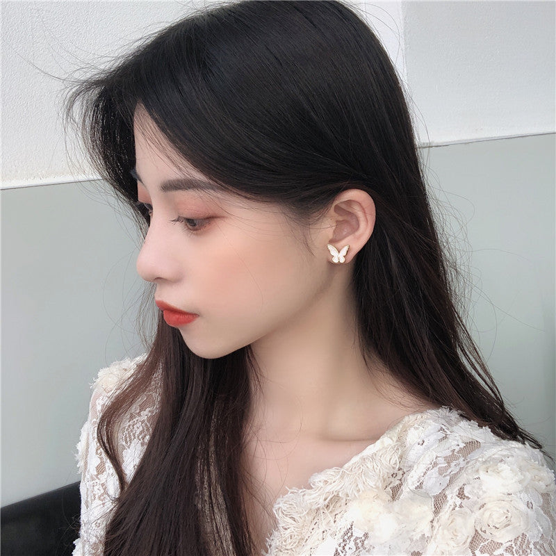 Gold Enamel Butterfly Korean Trendy Earrings For Girls