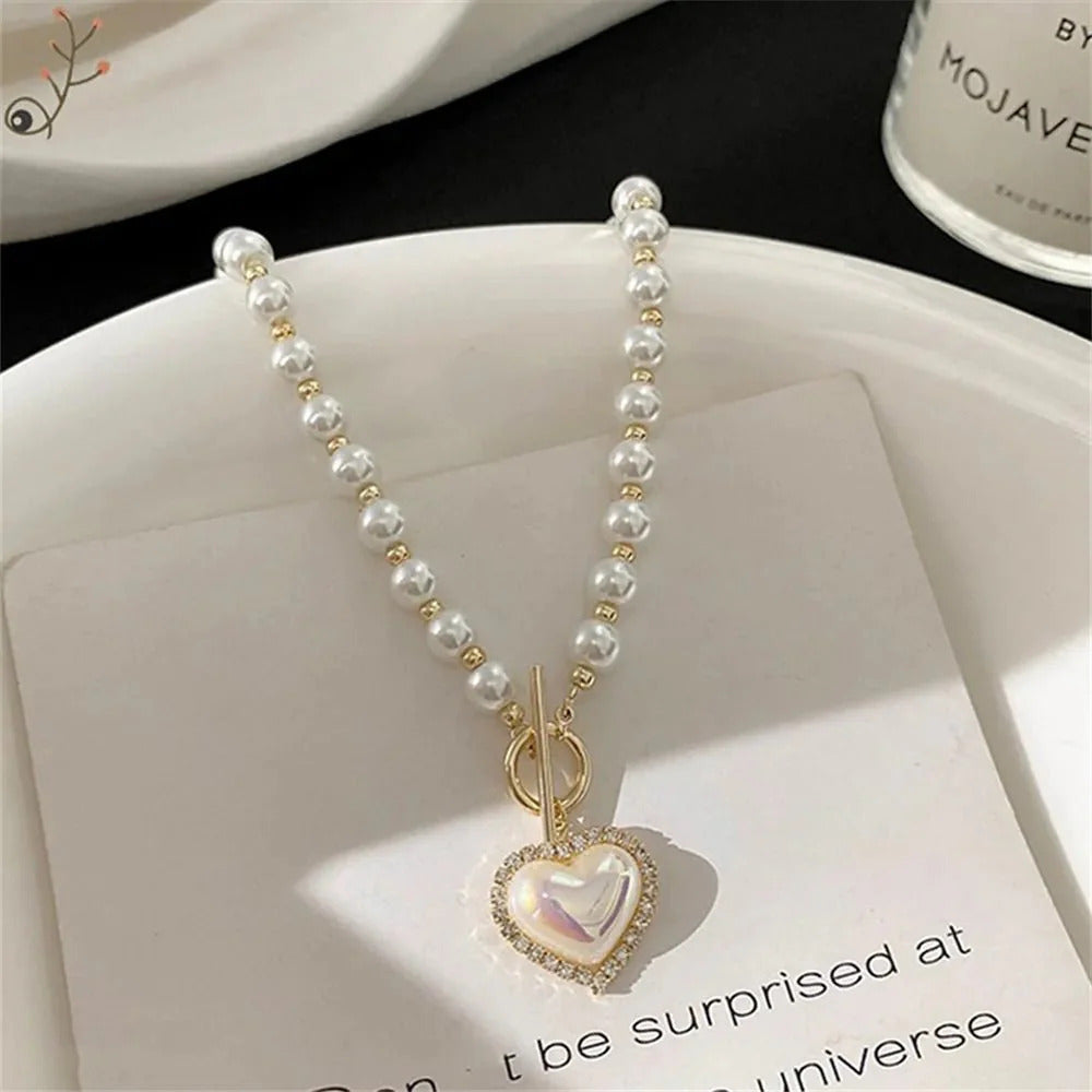 Luxury Elegance Pearl Chain heart pendant Necklace for Girls Stylish | Jewellery for Girls - Korean Jewellery