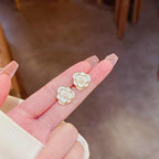 Korean Jewellery White Flower Camellia Pearl Sweet Light Luxury Elegant S925 Needle Earrings For Girls