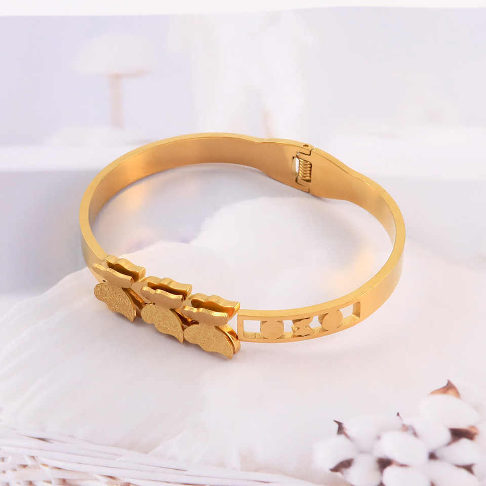 Luxury 18kK Gold Plated Branded Stainless Steel Jewellery Butterfly Zirconia Bangles Kara Bracelet For Girls | Never Fade Luxury Stainless Steel Adjustable HandCuff For Women