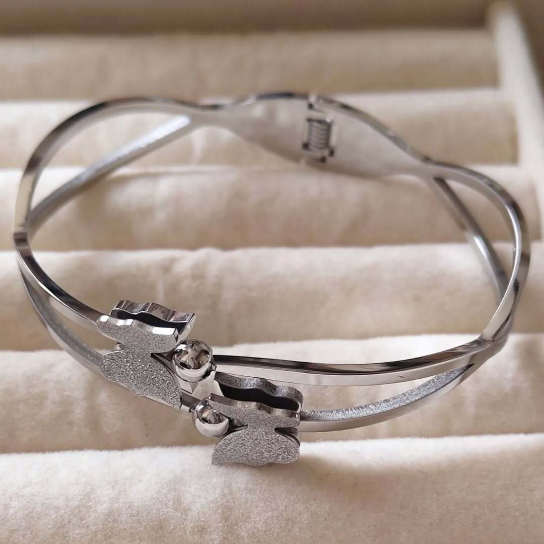 Luxury Silver Plated Branded Stainless Steel Jewellery Butterfly Bangles Kara Bracelet For Girls | Never Fade Luxury Stainless Steel Adjustable HandCuff For Women