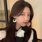 Korean Jewellery Black White Contrasting Round Circle Drop Earrings For Girls | S925 Needle