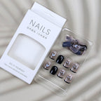 24Pcs Black & MultiColor Beautiful Heart Trendy Fake Nails (With Glue) Set For Girls - Wearable Nails Stylish Pattern Artificial Nails For Women