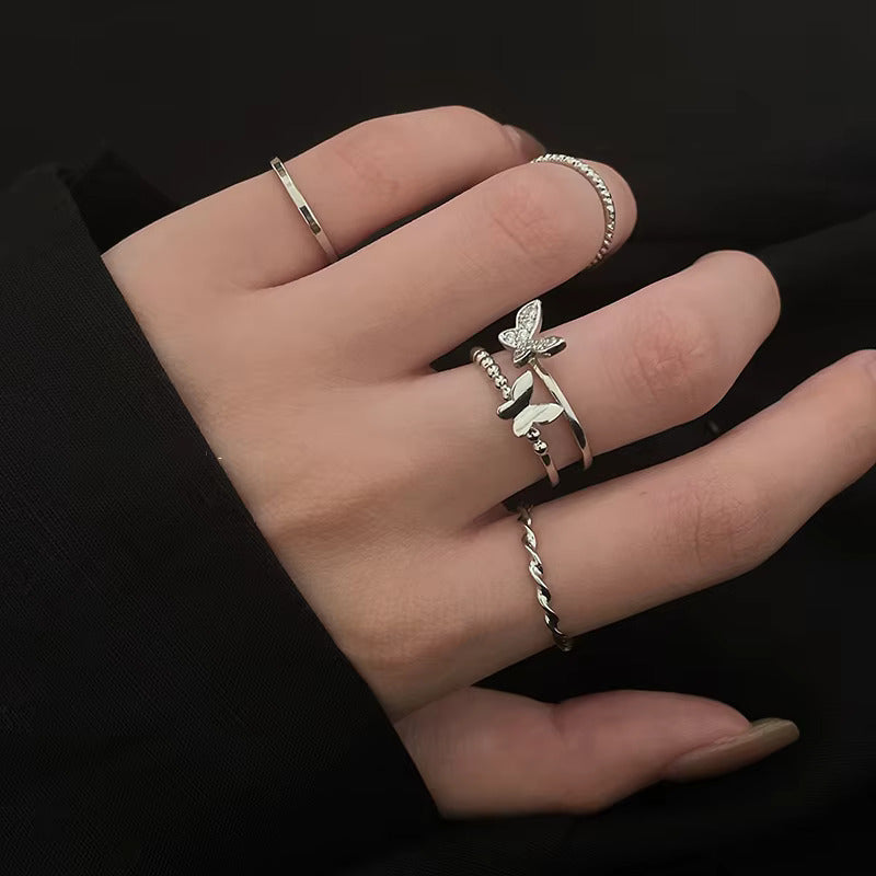 4PCS Korean Jewellery Butterfly Ring Set For Girls | Finger Rings Party Jewelry Gifts