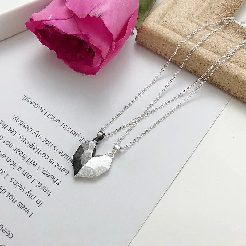 2 Pcs Magnetic Couple Necklace Friendship Heart Pendant Strong Magnetic Distance Puzzle Necklace for Couple Friendship Gifts | Couple Korean Jewellery